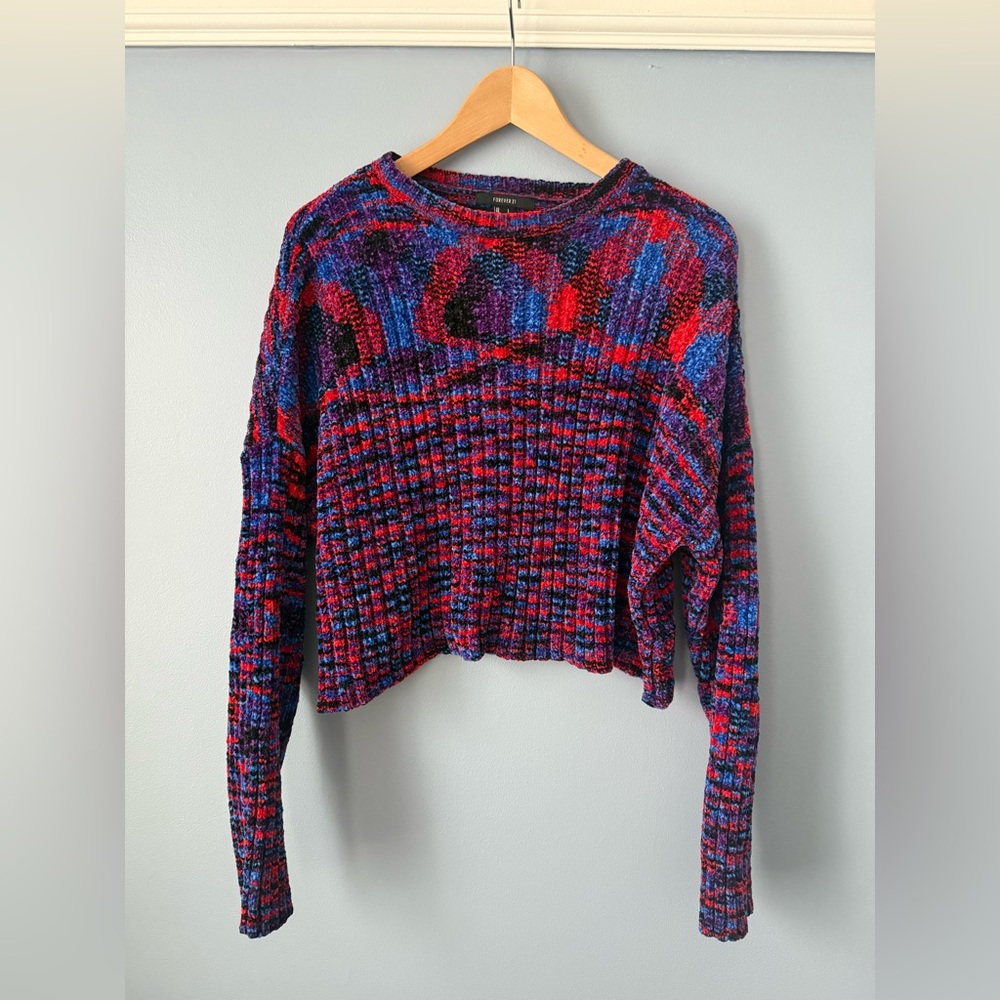 Forever 21‎ Long Sleeve Cropped Chenille Sweater Sz L